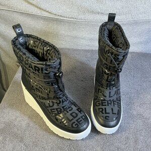 Karl Lagerfeld Paris Boots Womens Size 10 Black Berdina Wedge Snow Slip On Logo